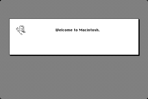 Mac OS System 1 welcome screen (1984)